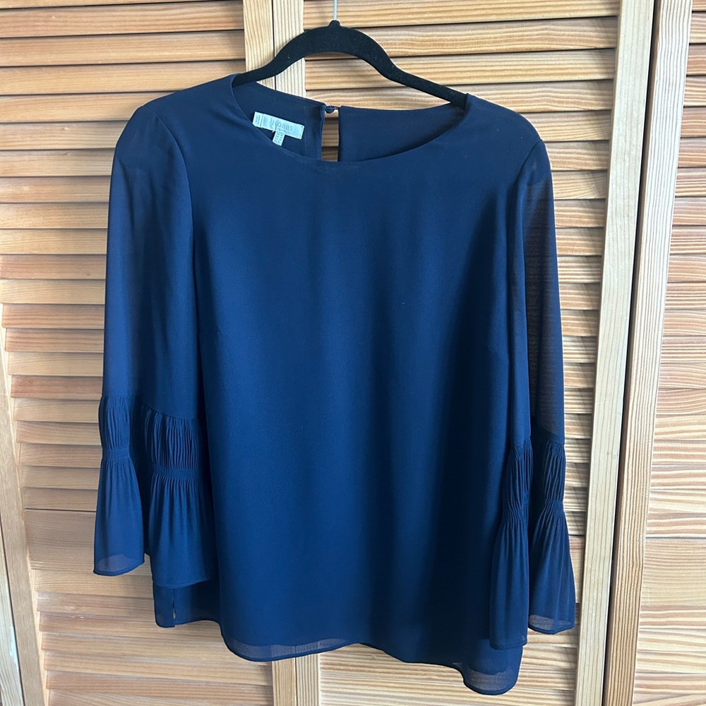 Hobbs London Elegant Navy Women's Blouse with Gathered Sleeves